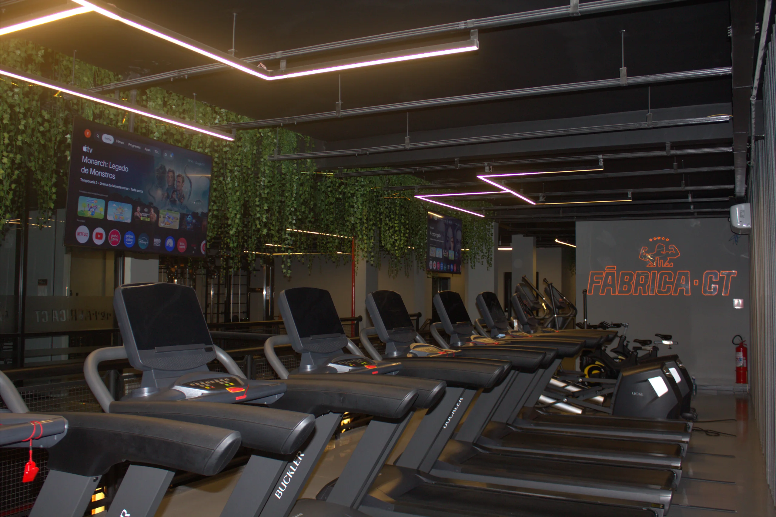 Área de cardio com esteiras profissionais